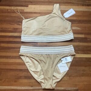 Peixoto Zoni One Shoulder Bikini set  Gold XL